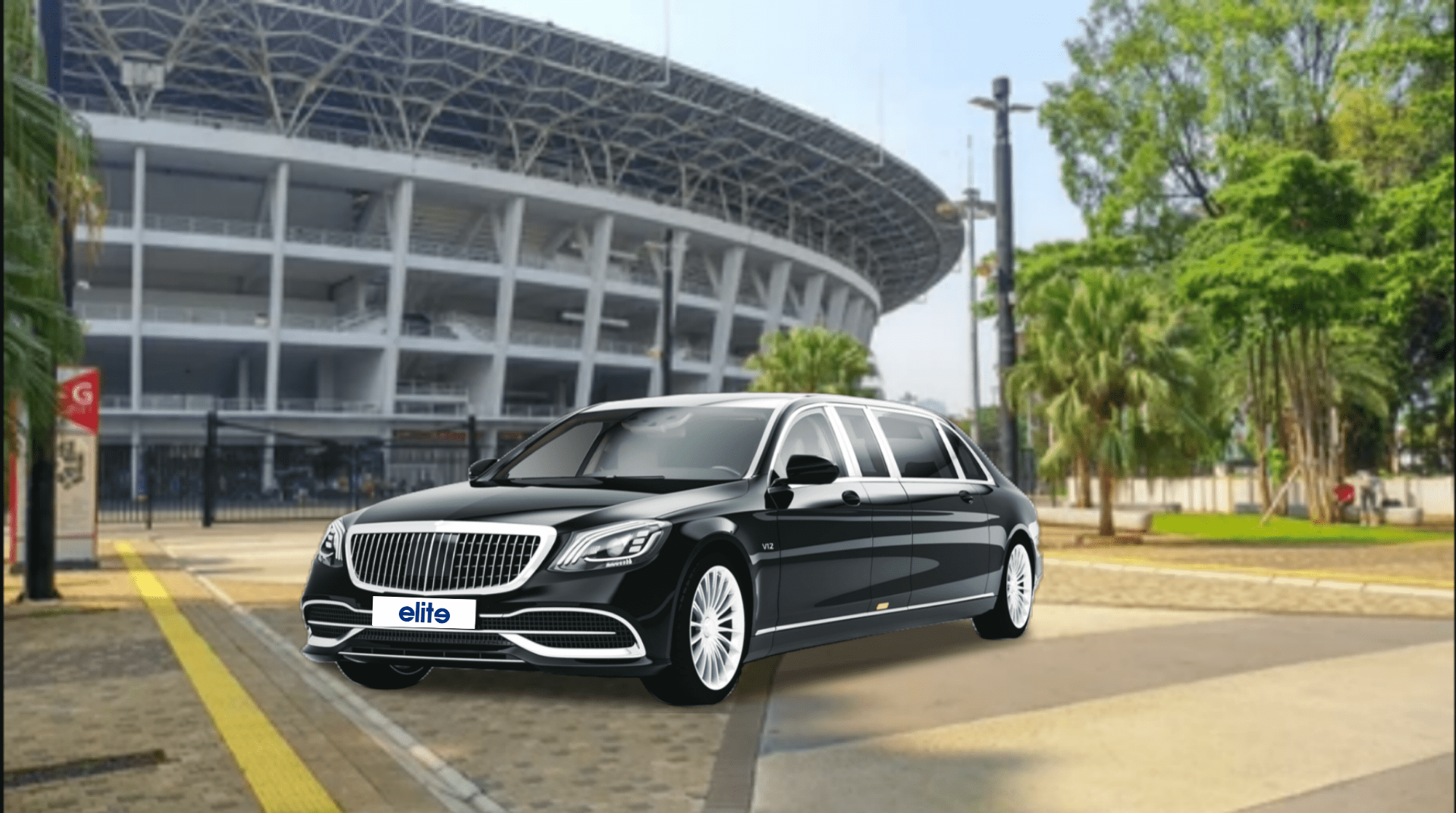 black car outside the stadium